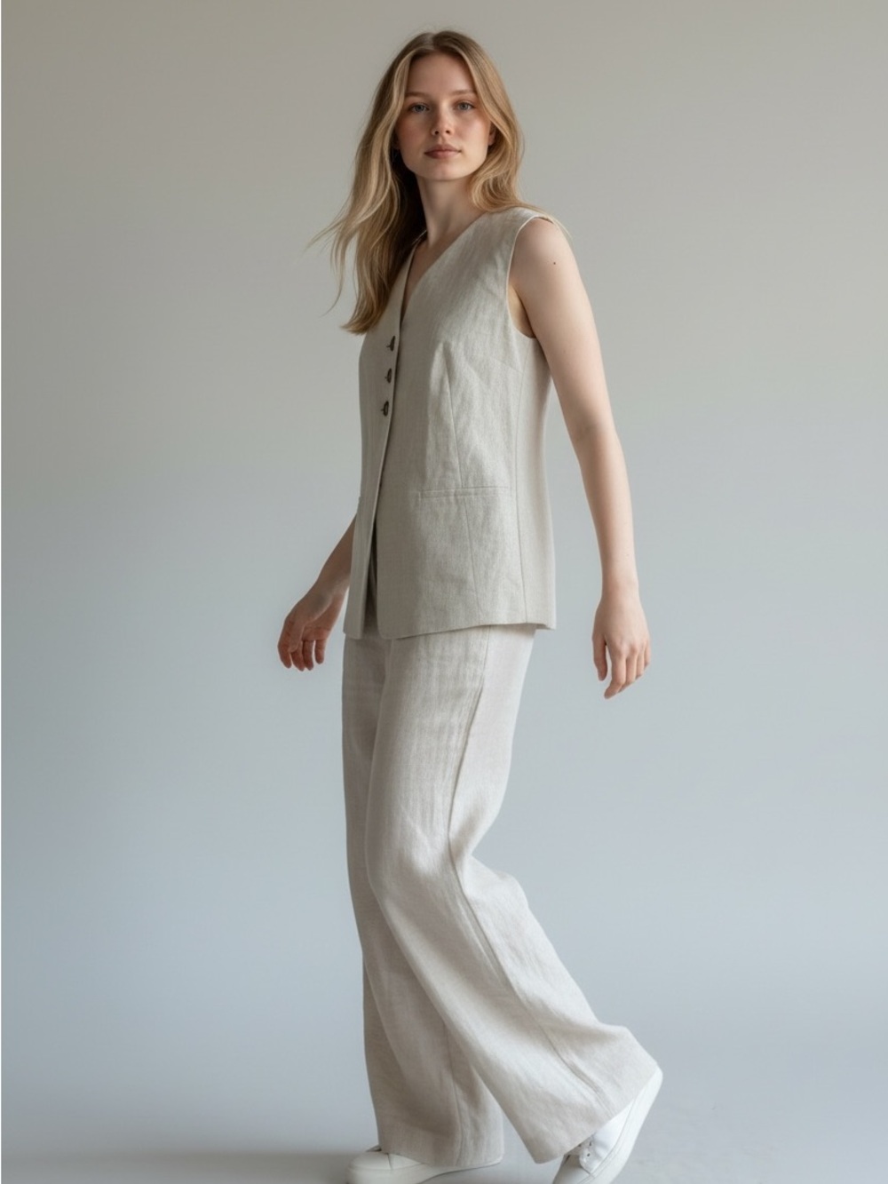 Banana Republic Beige Linen Blend Vest & Pants Set Size 4
